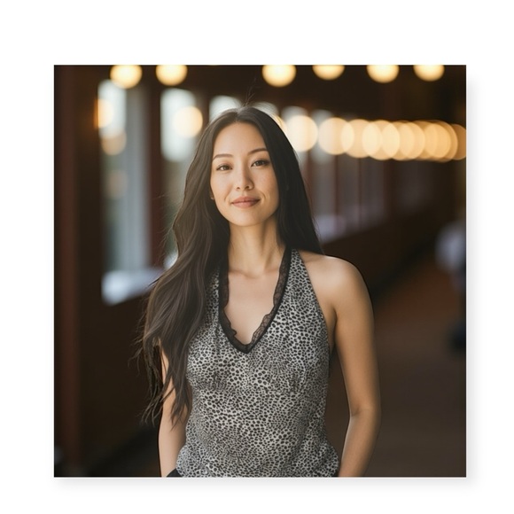 new Papillon Blanc 🝮 Bustier Halter Top 🝮 Eyelash Lace Trim 🝮 Leopard 🝮 L - Picture 1 of 16